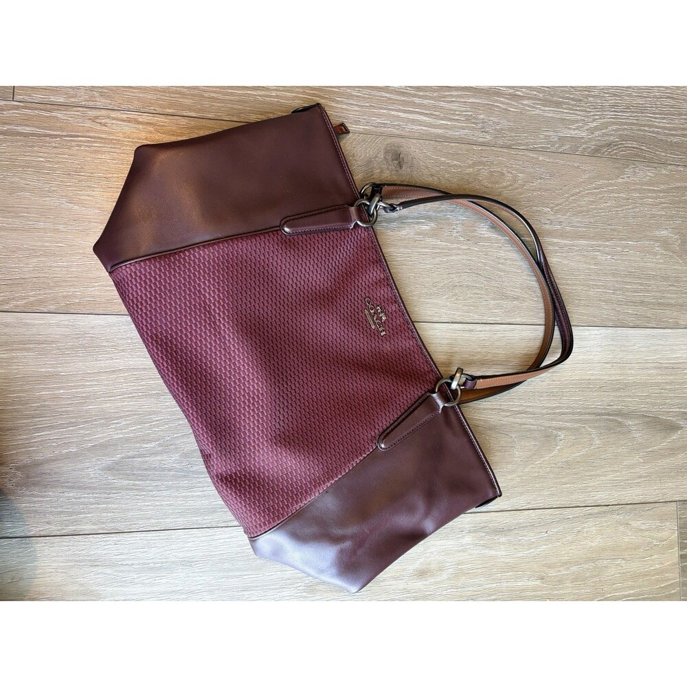 COACH LEGACY Jacquard Oxblood Canvas and Leather Tote Shopper Bag F57246